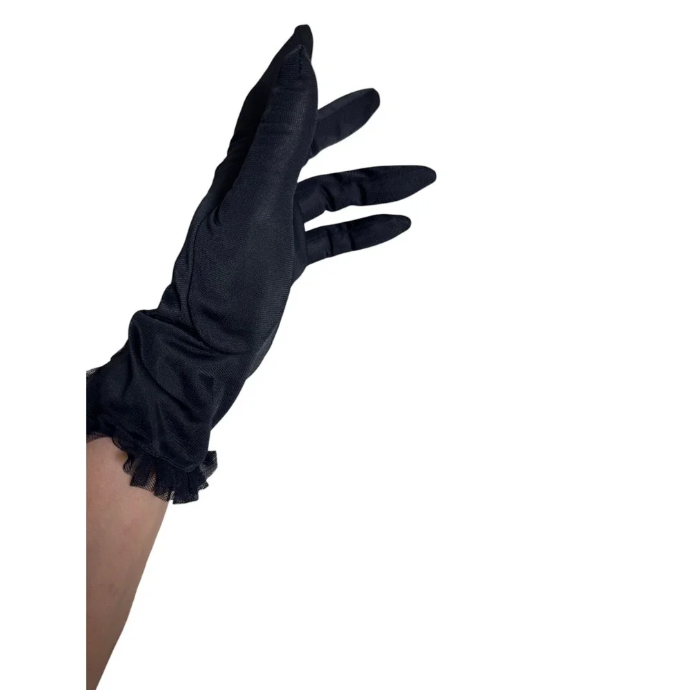 Vintage Crescendo Sheer Navy Gloves Ruffle Sz 7 w Bag‎ 11